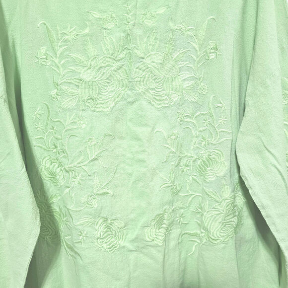 Soft Surroundings Embroidered Top Light Green Floral Cotton Slouchy Women's XL - Picture 4 of 5